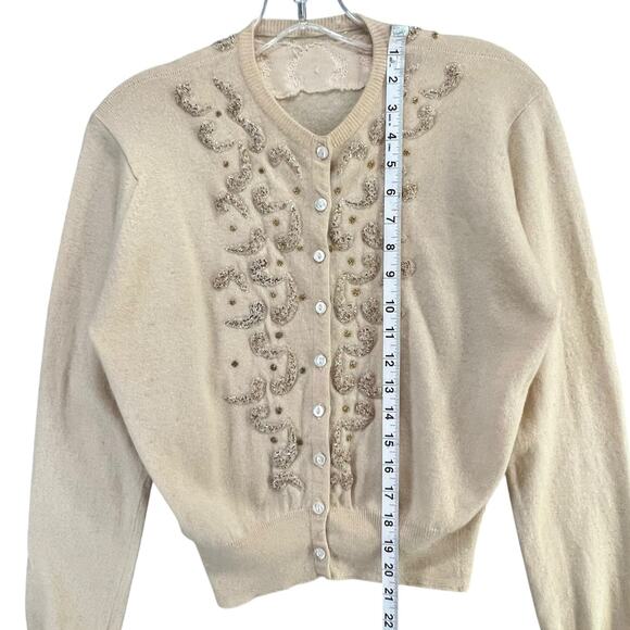 Vintage 50-60s Beaded Cardigan Sweater Womens XS-S Embroidered Soft Elegance - Picture 8 of 12